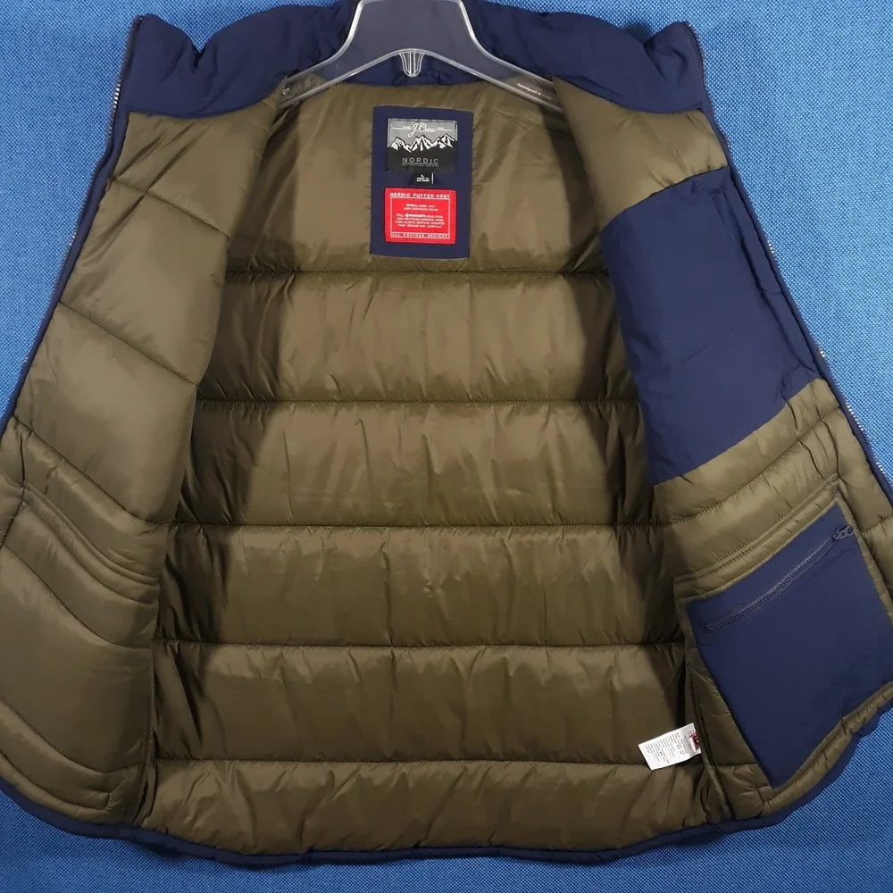 J.CREW Nordic Puffer Vest Full Zip Mens Large Blue Polyamide Outdoor Hiking